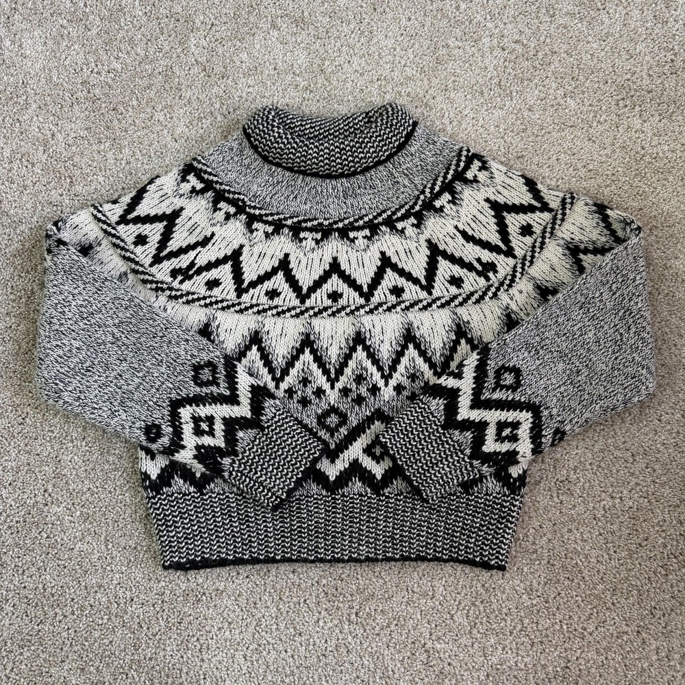 Buffalo Jeans Sweater Womens XS Gray Turtleneck Fair Isle Ski Heavyweight Knit